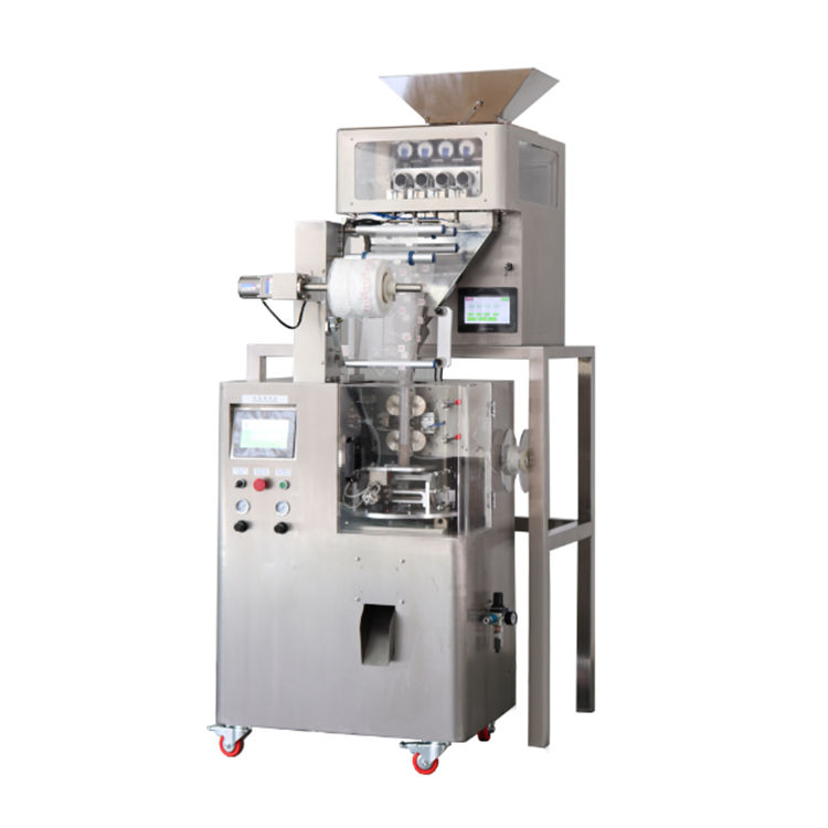 Automatic 4 weighing heads tea herb triangle bag filling sealing packaging machine