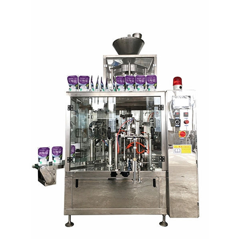 Sea salt rotary fill seal seal volumetric cup granules premade bag filling sealing machine fully automatic