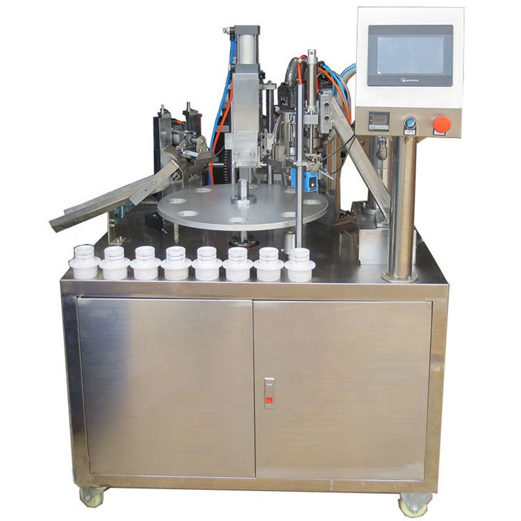 Semi automatic rotary soft plastic tube single nozzle filling heat sealing machine