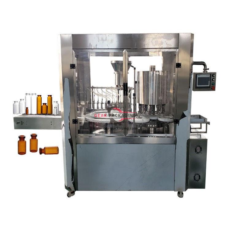 Automatic oral glass vial bottle liquid filling ROPP sealing pharmaceutical packing line