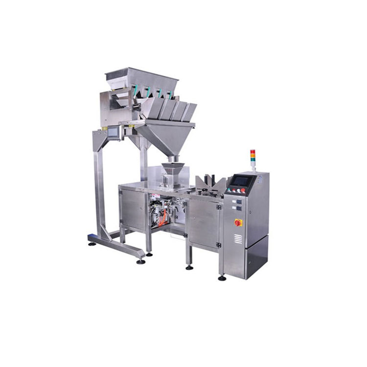 Automatic 4 linear weighing heads granule premade bag filling vacuum sealing machine