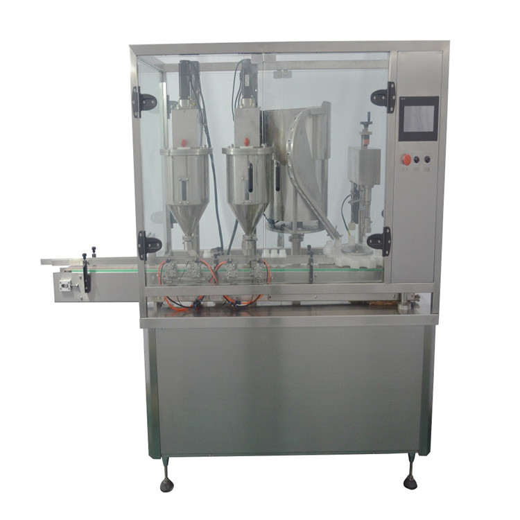 Automatic bottle jar powder 2 nozzles filling plastic cap capping machine